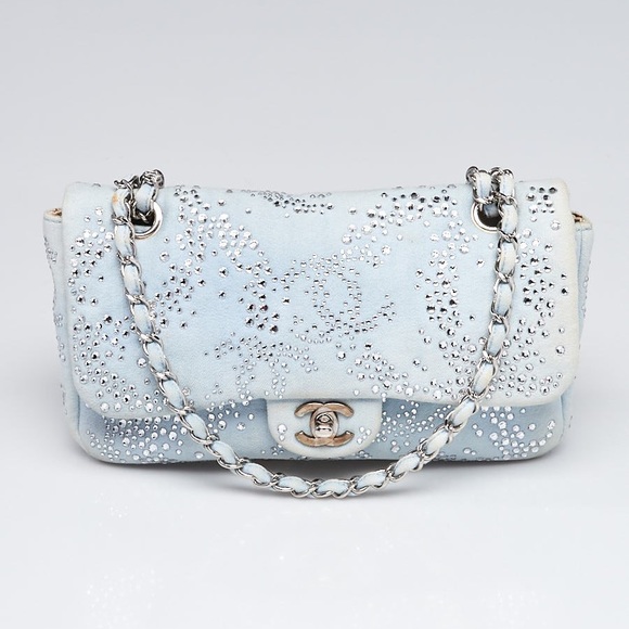 Chanel Baby Blue Quilted Denim and Swarovski Crystal Embroidered Medium Flap Bag - Picture 1 of 13